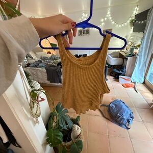 Gold Ribbed Crop Tank Top